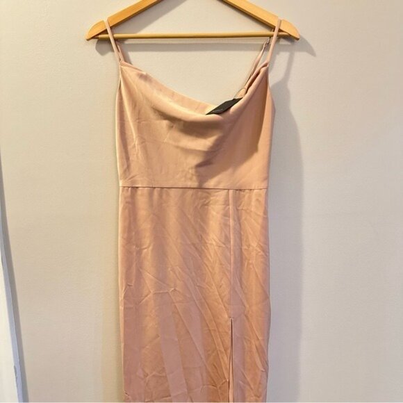 NBD Revolve Lila Champagne Satin Gown Side Slit Maxi Dress Womens Size Small NWT - Picture 5 of 16